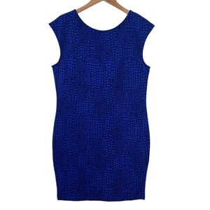 Witchery Dress Womens 16 Blue Printed Bodycon Sleeveless Sheath Knee Length